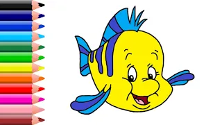 Drawing Disney Cartoons  /  Flounder from "The Little Mermaid"
