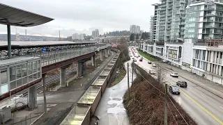 CN freight train passing the railroad crossing at Spruce St, New Westminster, BC