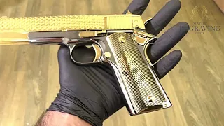 3D Engraving, 1911 COLT 45ACP, "SNAKE SCALES" Design, 24K GOLD & Black Chrome - "First Edition"