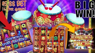 DANCING DRUMS PROSPERITY SLOT MACHINE | $5.88 BET BONUS AND RETRIGGERS BIG WIN!! 😱👍😁✅✅