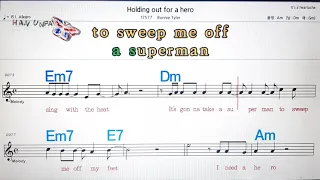 Holding out fo a hero/Bonnie tyler💋노래방, 가라오케, 코드 큰 악보,반주,가사💖Karaoke, Sheet Music, Chord, MR