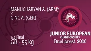 1/4 GR - 55 kg: A. MANUCHARYAN (ARM) df. A. GINC (GER), 4-0