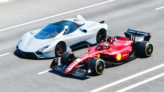 Ferrari F1 2022 F1-75 vs SSC Tuatara at Drag Race 20 KM