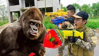 Battle Nerf War: GIGN Blue Police Nerf Guns Robbers Group MONKEY LOLLIPOP BATTLE