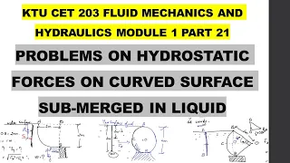 PROBLEMS ON FORCE & CENTRE OF PRESSURE FOR CURVED FLUID SURFACE SUBMERGED  CET 203 MODULE 1 PART 21