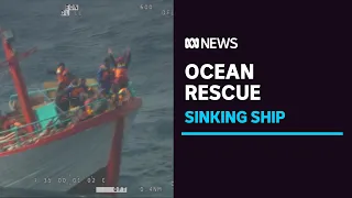 Australian authorities rescue 20 Indonesian fishermen clinging to their sinking ship | ABC News