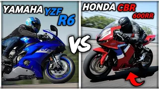 Yamaha r6 vs Honda cbr 600rr  ! top speed acceleration sounds statistics Comparison