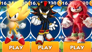 Sonic Dash - Classic Super Sonic vs Shadow vs Movie Knuckles - All Characters Unlocked - Gameplay