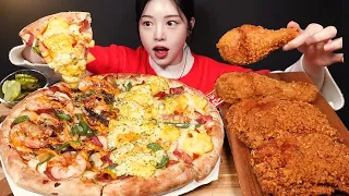 SUB)Corn & Shrimp Bacon Cheese Pizza, and Crispy Fried Chicken Mukbang Asmr