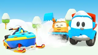 Роботи граються в снігові! Відео для дітей. Розвиваючі мультфільми для дітей. Збираємо снігохід