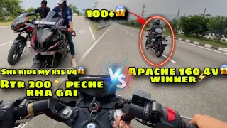 Dragrace with Tvs Apache 160 4v😱 Vs Apache RTR 200 4v 🏁|| She ride My bike😱 @Kashu_Stuntz