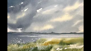 Simple Beginners Watercolor STORMY SKY Loose Landscape Painting, USE SALT, Watercolour Tutorial Demo