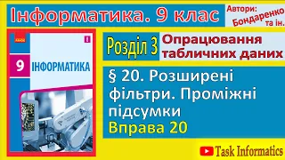 Вправа 20. Розширені фільтри. Проміжні підсумки | 9 клас | Бондаренко