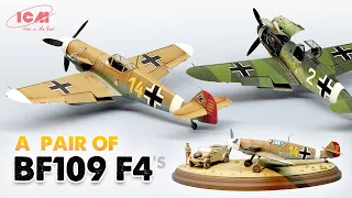 A pair of Bf 109 F4 - 1/48 ICM model kits build | ICM 48105 | Tamiya 32503