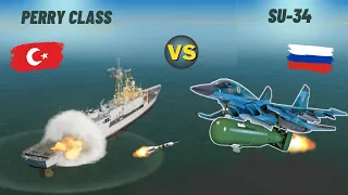 Turkish Perry-class Frigate vs 3 Russian Su-34 Fighter Bomber - DCS World