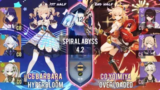 C6 Barbara x Raiden Hyperbloom & C0 Yoimiya Overloaded | Abyss 4.2 Floor 12 - 9 Stars | Genshin