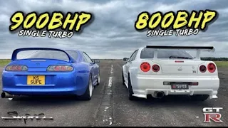 WHEN LEGENDS RACE.. 900BHP SUPRAS 800BHP SKYLINE R34 GT-R |  سكايلان R34 800 حصان ضد سوبرا 900 حصان