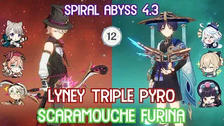 C0 Triple Pyro Lyney & C0 Scaramouche Furina - Spiral Abyss 4.3 Floor 12 Full Star Clear Showcase