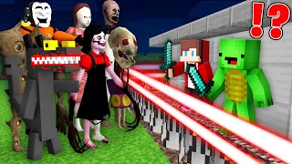 ALL SCARY MONSTERS vs Security House in Minecraft Maizen JJ and Mikey