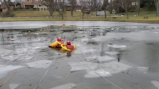 Ice rescue.  Difficult conditions. (PL)