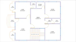 HOUSE PLAN DESIGN | EP 77 | 1150 SQUARE FEET 3 BEDROOMS HOUSE PLAN | LAYOUT PLAN