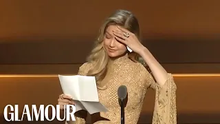 Gigi Hadid Gives Emotional Speech Receiving Her WOTY Award from Serena Williams | Glamour WOTY 2017