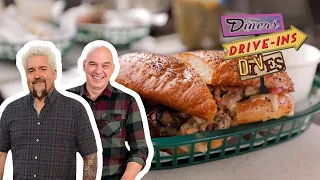 Guy Fieri and Michael Symon Eat a Surf & Turf Sandwich | Diners, Drive-Ins and Dives | Food Network