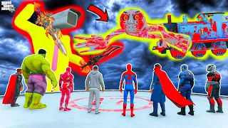 Franklin and Avengers Fight with Cameraman and Zombie Thomas Train To Save GTA 5 ! GTA 5 AVENGERS