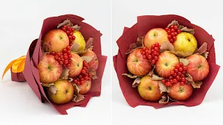 Autumn bouquet of fruits with your own hands. A delicious gift for fruit lovers