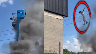 Man Jumps From Cherry Picker as It Explodes