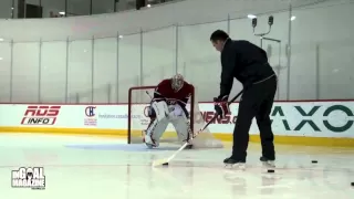 Carey Price demonstrates the "Dead Arm One Knee Down"