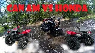 OUTLANDER 570 VS HONDAS *WATER WHEELIE GONE WRONG*