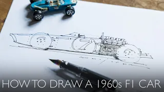 How to draw a 1960s Formula 1 car in just 6 minutes! Easy to follow tutorial.