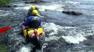 Going down a rapid in the Vaskojoki river, North Finland