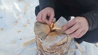 Как сделать костер Финская свеча с помощью одного топора