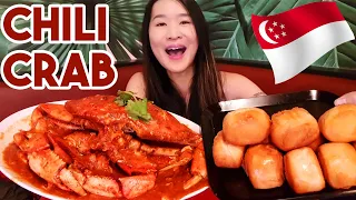 SINGAPORE CHILI CRAB IN NEW YORK MUKBANG! Spicy Chilli Crab & Fried Buns - Seafood Eating Show