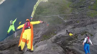 Base Jumpers Leap From Waterfall