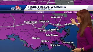 Hard freeze warnings across southeast Louisiana tonight