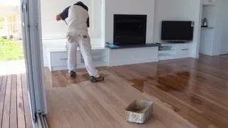 How To Paint A Wood Floor - Paint or apply clear polyurethane or varnish to wood floor boards.