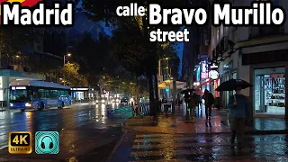 RAIN WALK in MADRID ☔ City ambience along BRAVO MURILLO street 🎧 ASMR 🚶 SPAIN [4K]