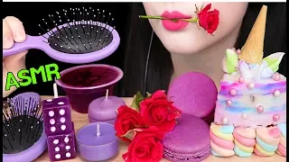 ASMR PURPLE FOOD EDIBLE ROSE, HAIR BRUSH, CANDLE, UNICORN CAKE 먹는 장미꽃, 먹는 빗, 먹는 캔들, 유니콘 케이크 먹방