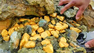amazing day! I find a lot of treasure gold-digging much gold nuggets at the River, Mining Exciting.
