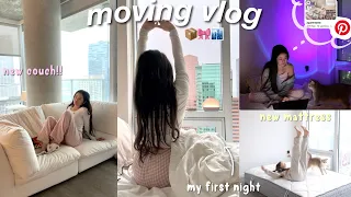 MOVING VLOG 🏙️ my first night, new couch, updates, settling in, + my pinterest apartment inspo!!