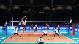 Ben Patch flying over the block - Team USA VNL 2019