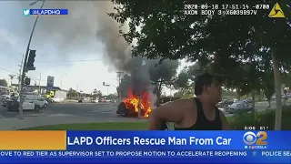 LAPD Officers Rescue Disabled Man From Burning Car In Pacoima