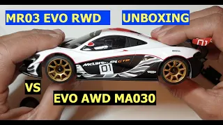 Garage RC presents .....EVO mr03 RWD REVIEW VS EVO AWD ma030 unboxing and track test part 1