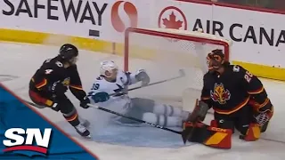 Sharks' Logan Couture Crashes Into Net To Finish Off Nice Feed From Erik Karlsson vs. Flames