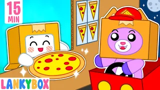 LankyBox Pretend Play Real Pizza Drive Thru - Restaurant Challenge | LankyBox Channel Kids Cartoon