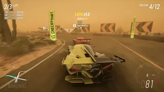 Racing through a sandstorm in a 1600+HP Apollo IE in FH5