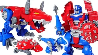 Dinosaurs are angry! Transformers Rescue Bots Optimus Prime Knight Watch! Go! - DuDuPopTOY